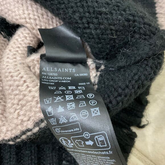 Allsaints  Lou Brushed Striped Crop Sweater women’s S fuzzy v neck mkt. Distress - Picture 12 of 12